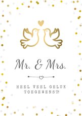  Felicitatiekaart trouwen met gouden duifjes en confetti