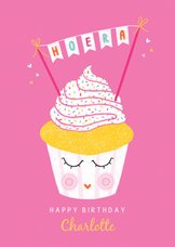 Felicitatiekaart verjaardag cupcake roze
