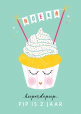 Felicitatiekaart verjaardag happy cupcake mint