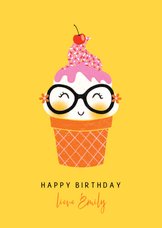 Felicitatiekaart verjaardag happy ijsje geel