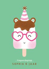 Felicitatiekaart verjaardag ijsje met feesthoedje groen