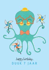 Felicitatiekaart verjaardag octopus molentjes mint