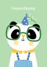 Felicitatiekaart verjaardag panda feestmuts blauw groen