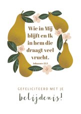 Felicitatiekaart voor belijdenis met bijbeltekst en peren