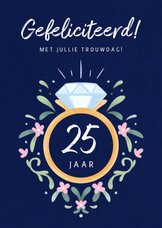 Felicitatiekaart voor een huwelijksjubileum met trouwring