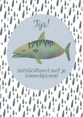 Felicitatiekaart voor het zwemdiploma met een vis
