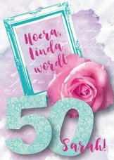 Felicitatiekaart vrouw 50 roos lief