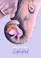 Felicitatiekaart zwangerschap met olifant en meisje