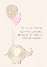 Felicitatiekaart zwangerschap - olifantje met ballonnen