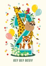 Felicitatiekaartje 2 jaar met vrolijke jungle dieren 