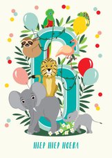 Felicitatiekaartje 6 jaar met vrolijke jungle dieren 
