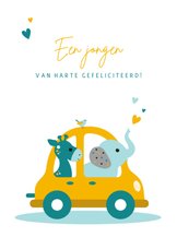 Felicitatiekaartje auto met dieren