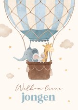 Felicitatiekaartje geboorte jongen luchtballon dieren