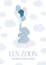 Felicitatiekaartje voor een zoon met olifantje en ballonnen