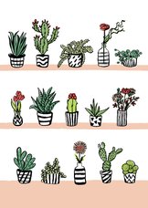 Fleurige kaart cactussen en bloemen
