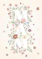 Fleurige Moederdag kaart met bloemen en "MAM"