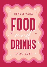 Food and drinks menukaart bruiloft retro groovy roze