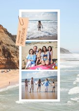 Fotocollage vakantiekaart met fotostrip label groetjes uit