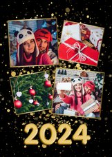 Fotokaart collage 4 foto's met gouden confetti 2024