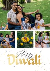 Fotokaart happy Diwali foto's goud sterren lichtpuntjes