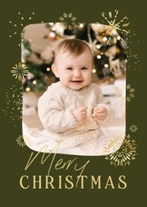 Fotokaart kerst enkel goud vuurwerk foto merry christmas
