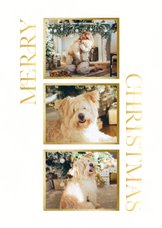 Fotokaart kerst met gouden tekst en drie fotos
