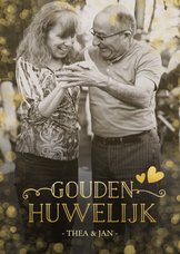 Fotokaart met uitnodiging gouden huwelijk confetti