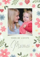 Fotokaart moederdag met bloemen en hartjes