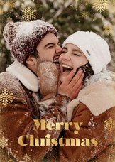 Fotokaart voor kerst met gouden sneeuwvlokken