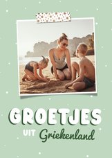 Fotokaartje groetjes uit vakantie groen met stipjes