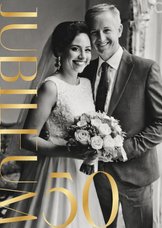 Fotokaartje voor huwelijksjubileum met goudfolie 50