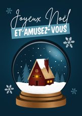 Franse kerstgroet sneeuwbol met kersthuisje