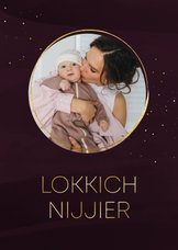 Fries nieuwjaarskaartje Lokkich Nijjier paars met foto