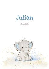 Geboortekaart olifant grijs-blauw jongen