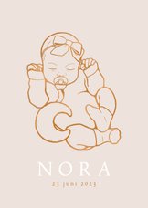 Geboortekaartje baby speen doekje maan in koperlook 