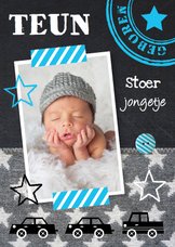Geboortekaartje jongen foto krijtbord sterren