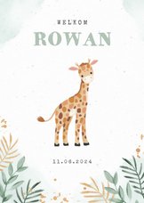 Geboortekaartje jongen giraf botanisch goud waterverf