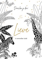Geboortekaartje jungle thema met zebra en giraffe