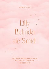 Geboortekaartje meisje met roze wolken en volledige naam