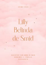 Geboortekaartje meisje met roze wolken en volledige naam