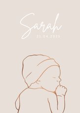 Geboortekaartje met koperlook lijntekening van baby