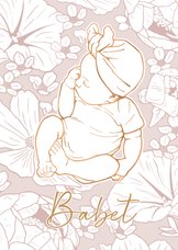Geboortekaartje met koperlook meisje en bloemen