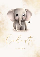 Geboortekaartje olifantje met gouden accenten stijlvol