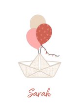 Geboortekaartje papieren bootje ballonnen roze