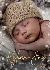 Geboortekaartje uniseks met grote foto en confetti kader