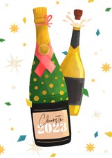 Geïllustreerde nieuwjaarskaart champagne sterren confetti