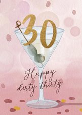 Geïllustreerde verjaardagskaart 30 jaar met martini glas