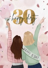Geïllustreerde verjaardagskaart dirty 30 voor vriendinnen