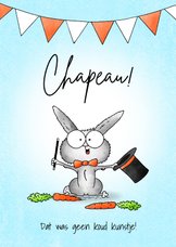 Geslaagd kaart lief goochelaar konijntje met hoed - Chapeau!