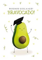 Geslaagdkaart met illustratie van een blije avocado